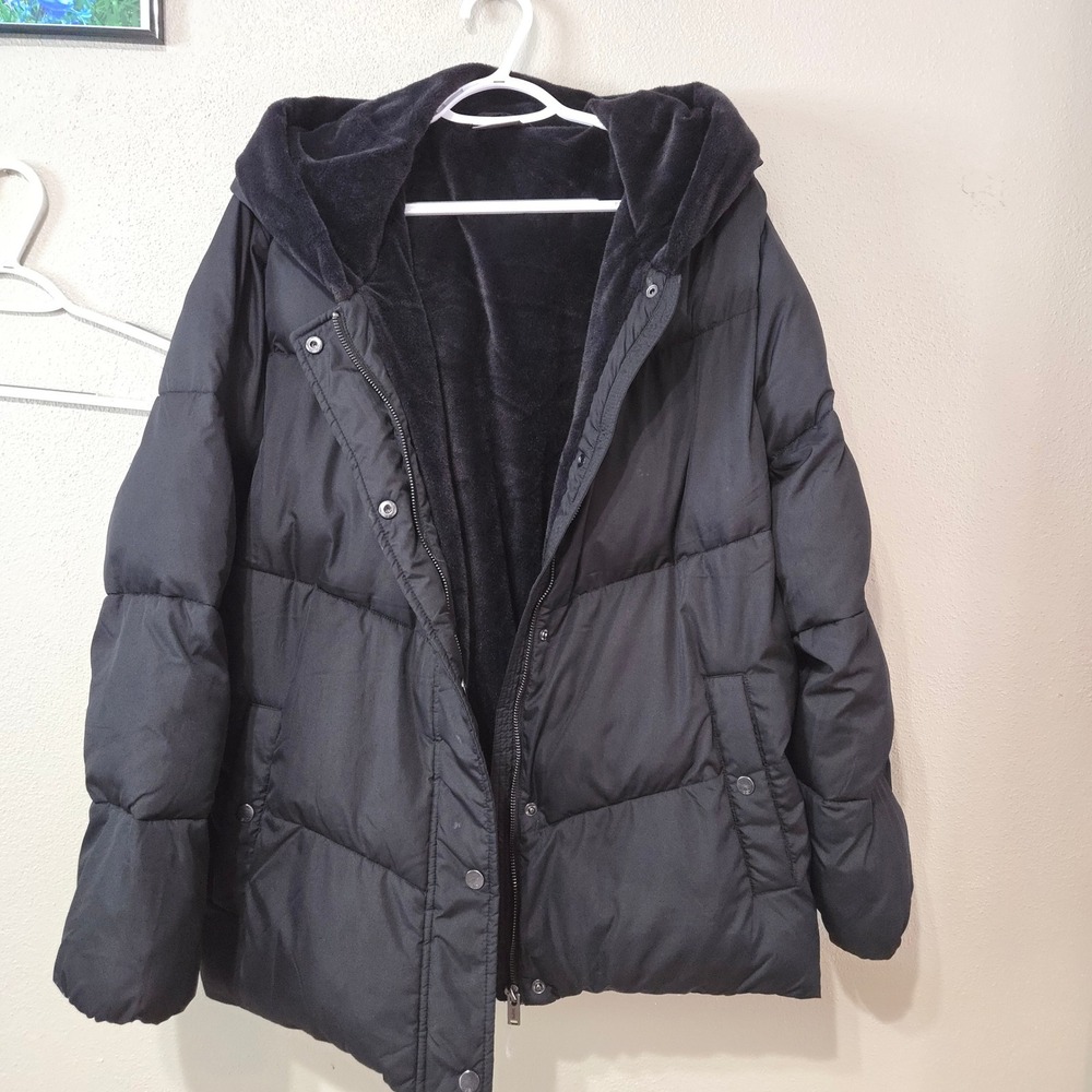 32 Degrees Heat Womens XXL Black Puffer Jacket Faux Fur Lined Hooded QuiltedCoat